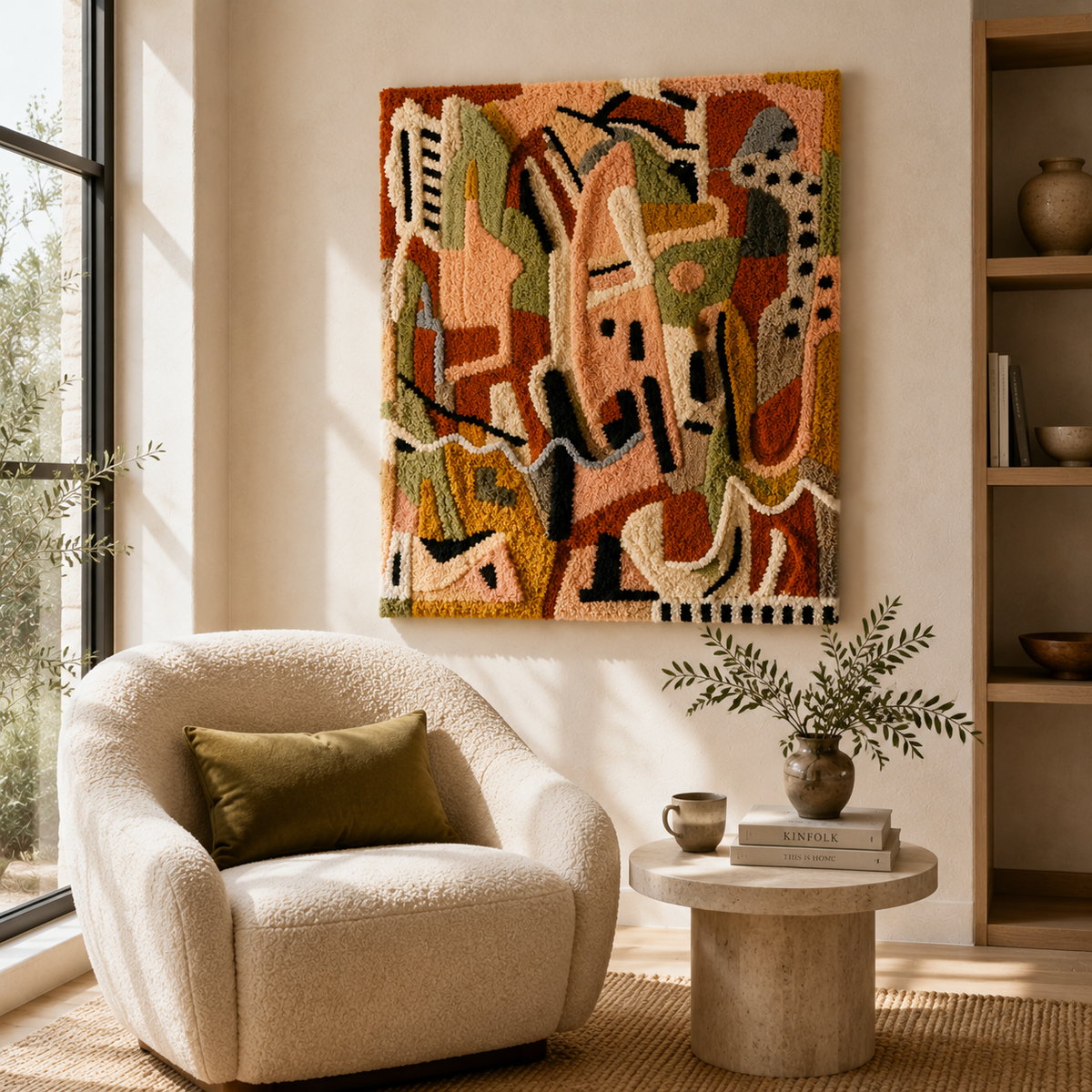 Hewn Earth Totemic Garden wall art, abstract wooden sculpture with natural textures and earthy tones, decorative home decor.