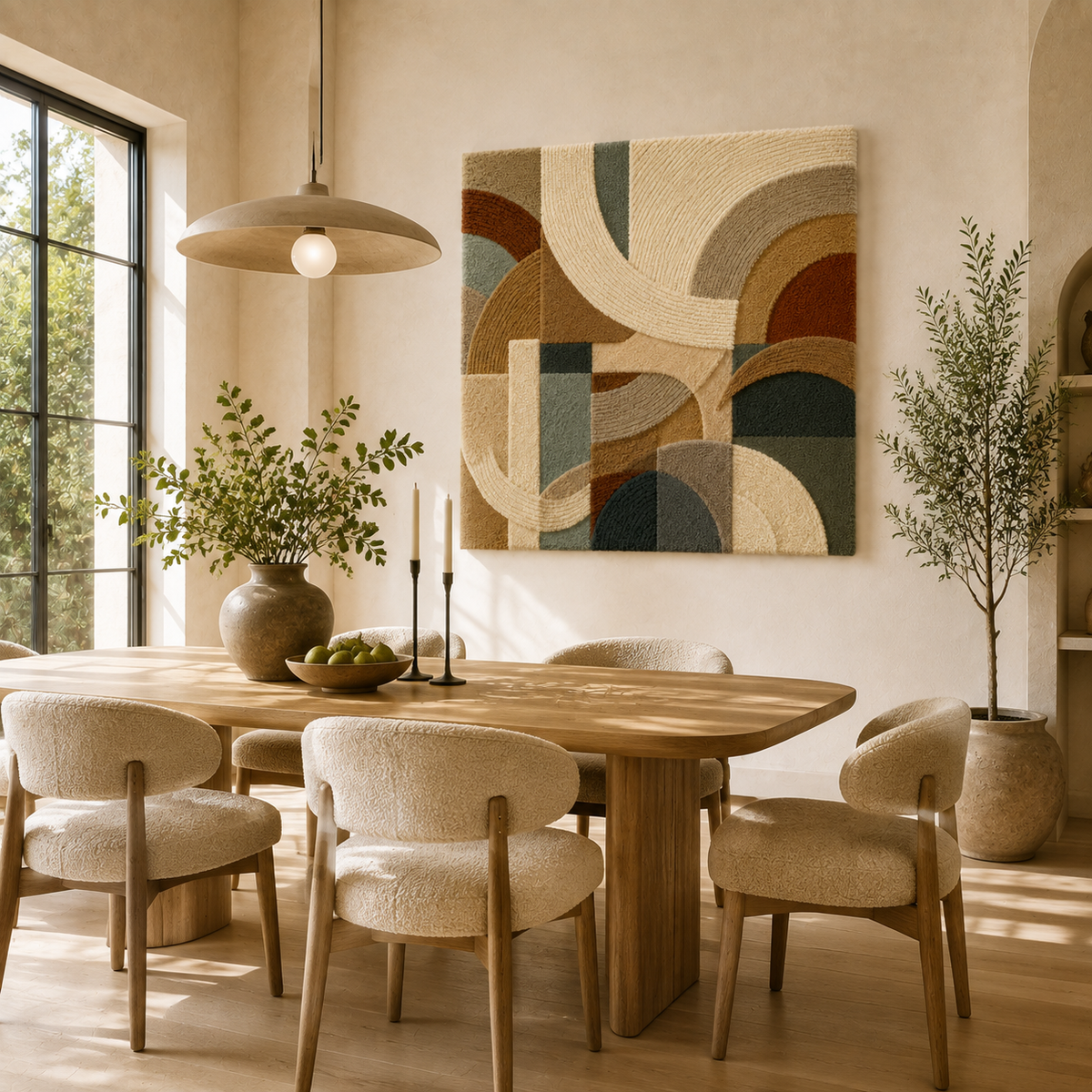 Hewn Earth Quiet Arches wall art, abstract design with earthy tones, modern wall decor piece.