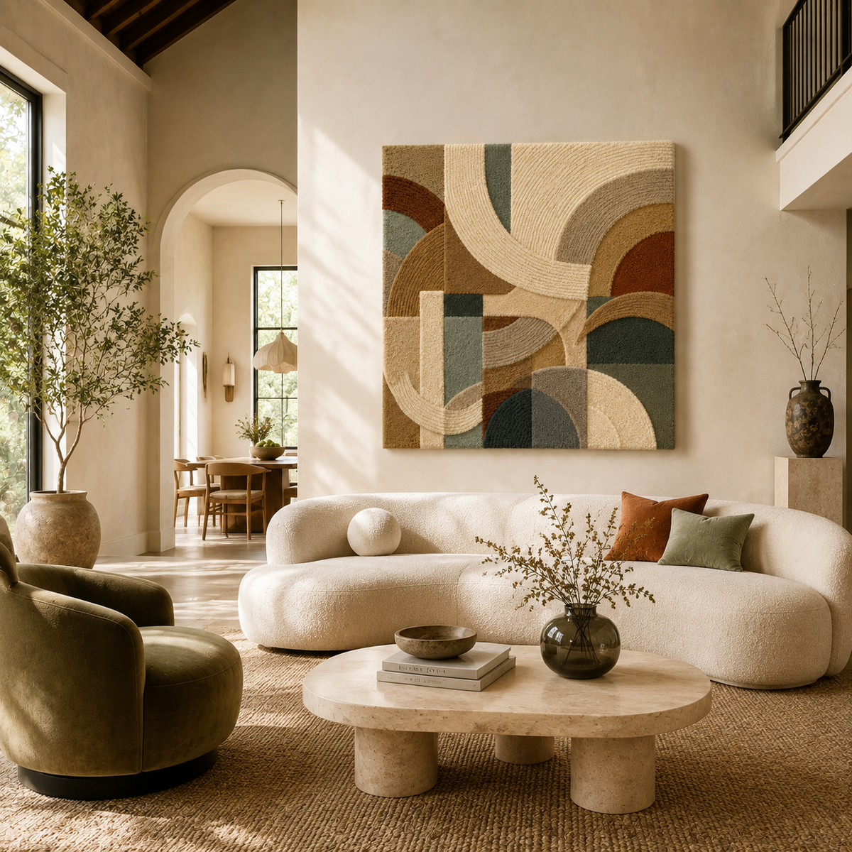 Hewn Earth Quiet Arches wall art, abstract design with earthy tones, modern decor piece for interior walls.