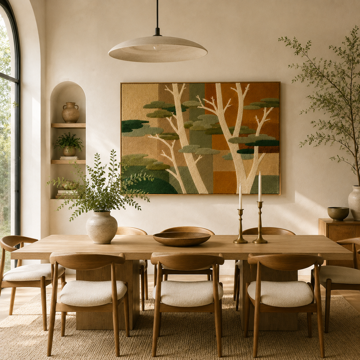 Autumn Forest wall art by Hewn Earth featuring vibrant fall trees and forest scene in warm tones.