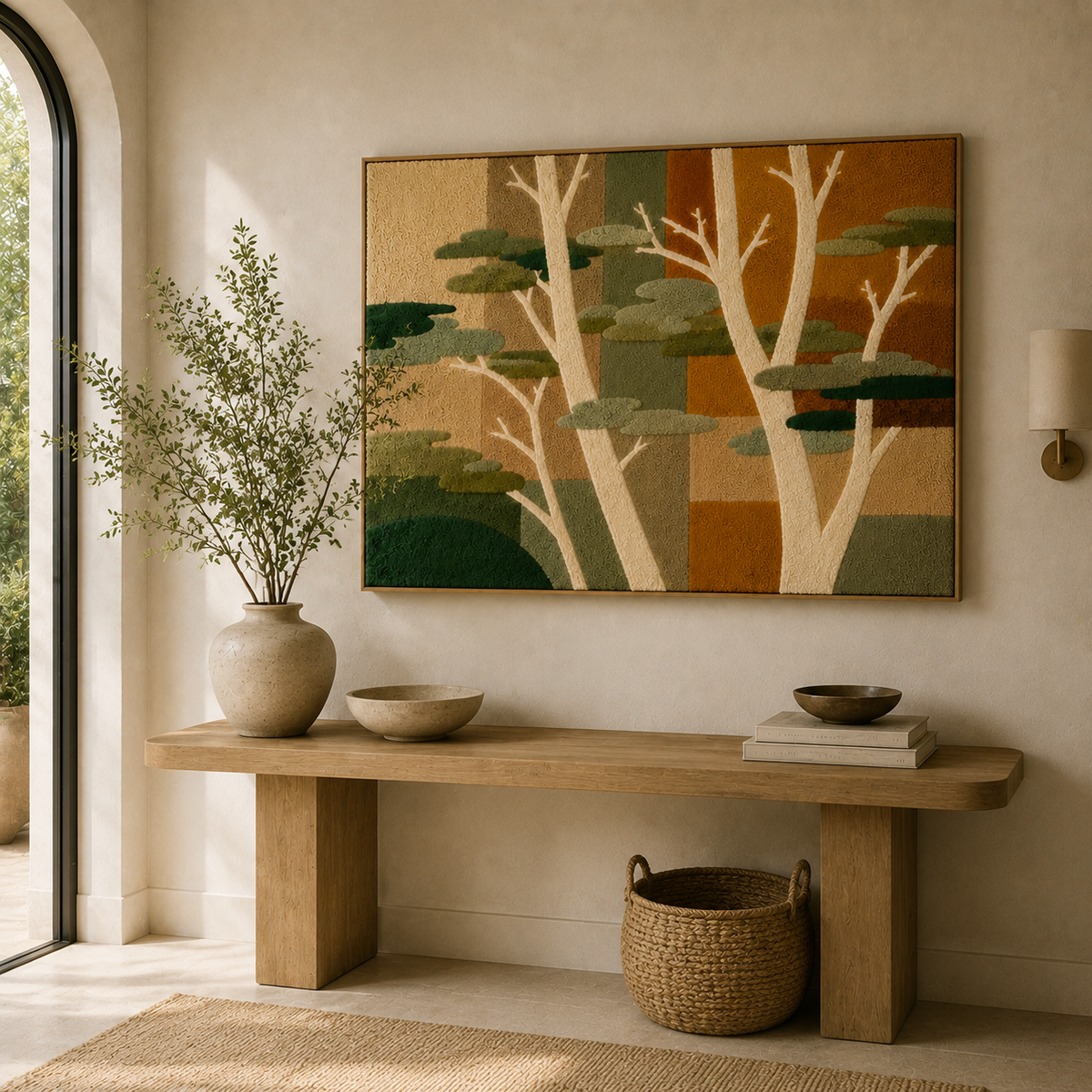 Autumn Forest wall art by Hewn Earth, featuring vibrant fall trees and woodland scene in warm tones, decorative wall decor.
