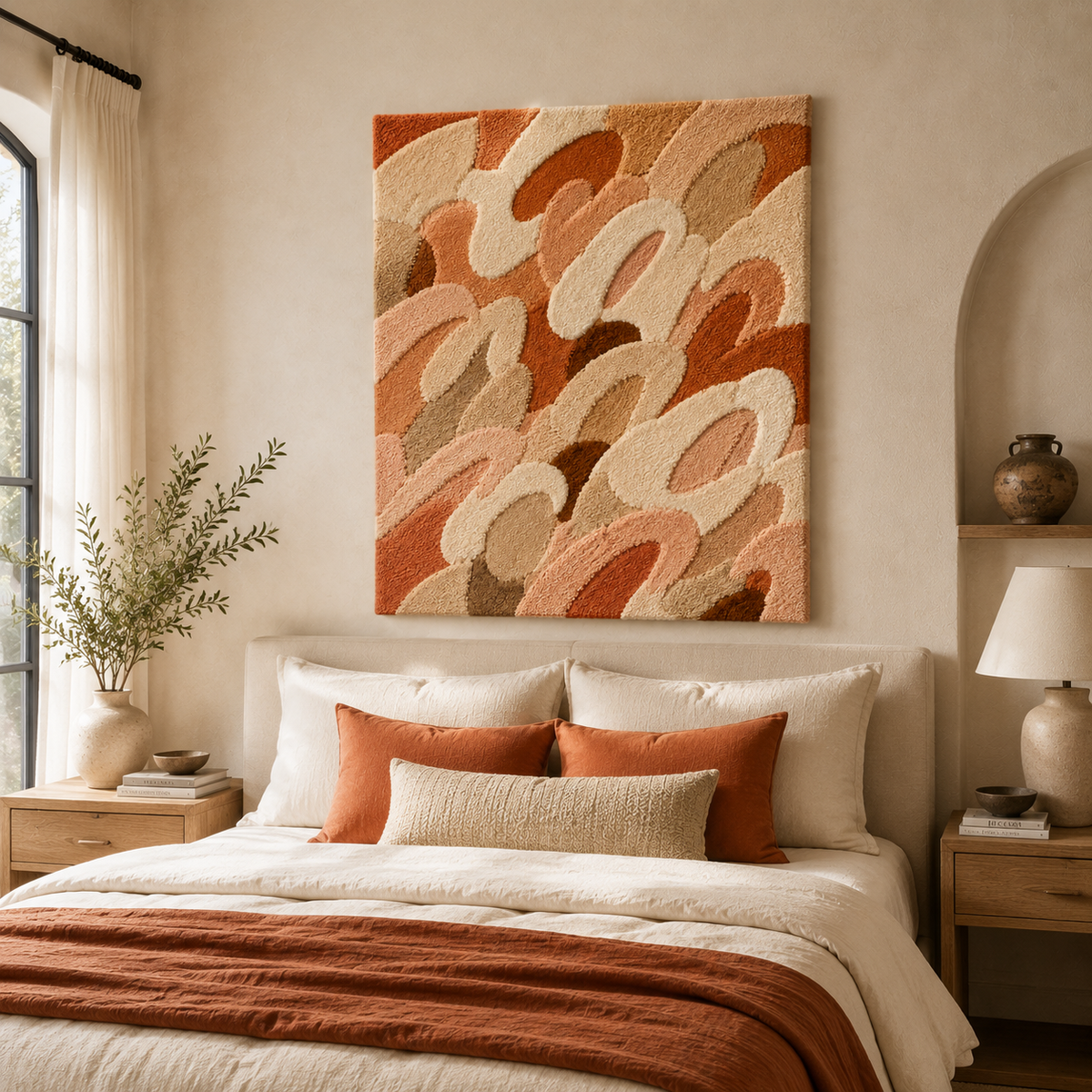 Hewn Earth Blush Scales wall art featuring layered, textured design in soft blush tones, suitable for modern interior decor.