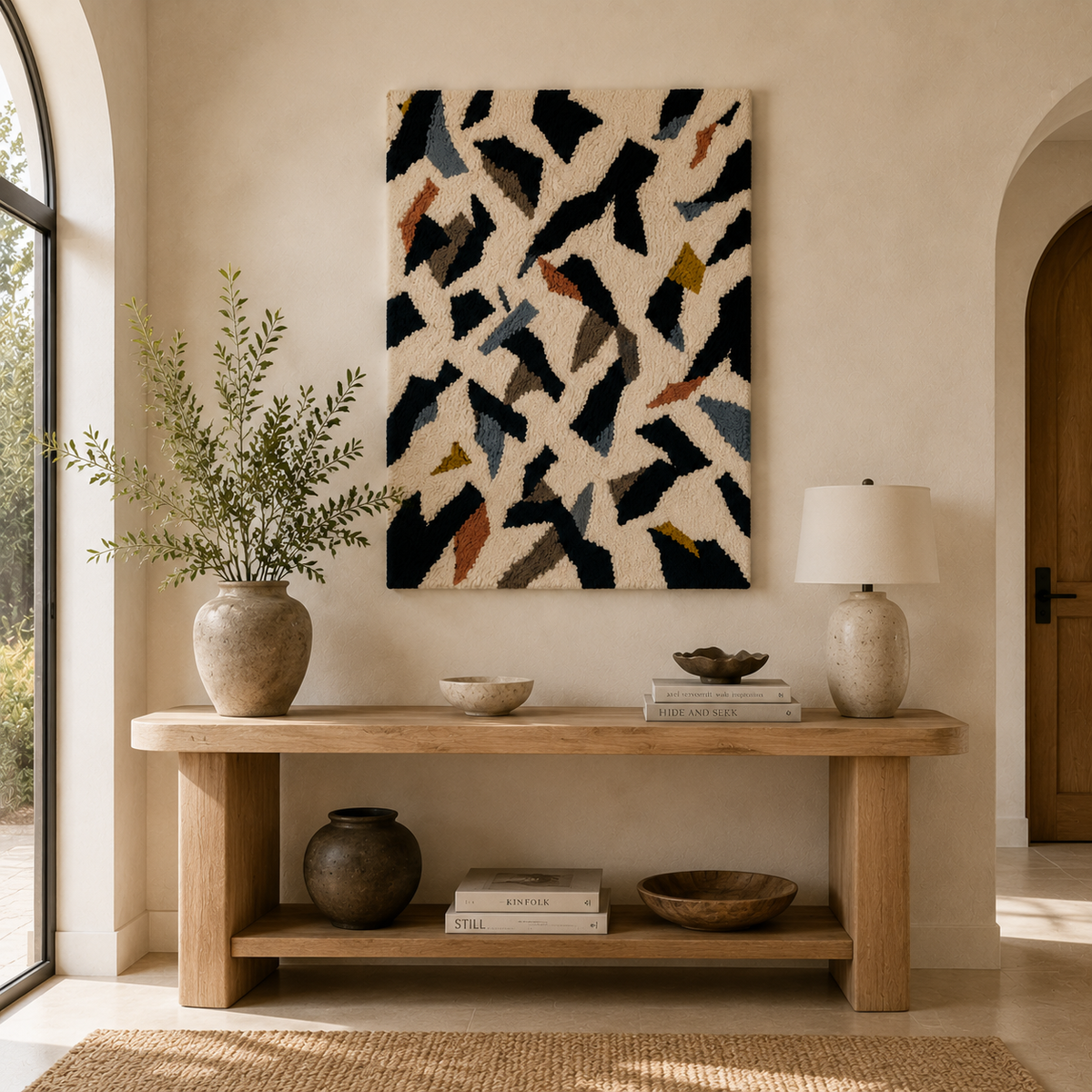 Colorful ink confetti wall art by Hewn Earth featuring vibrant abstract ink splashes on a neutral background.