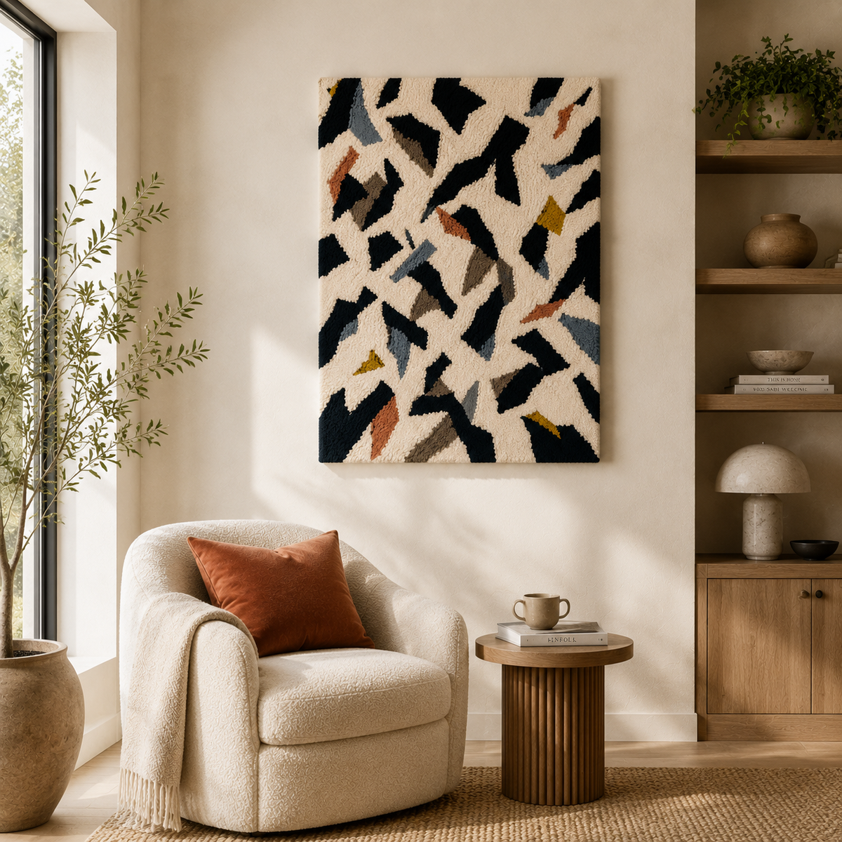 Colorful ink confetti wall art by Hewn Earth featuring vibrant, abstract ink splashes on a neutral background.