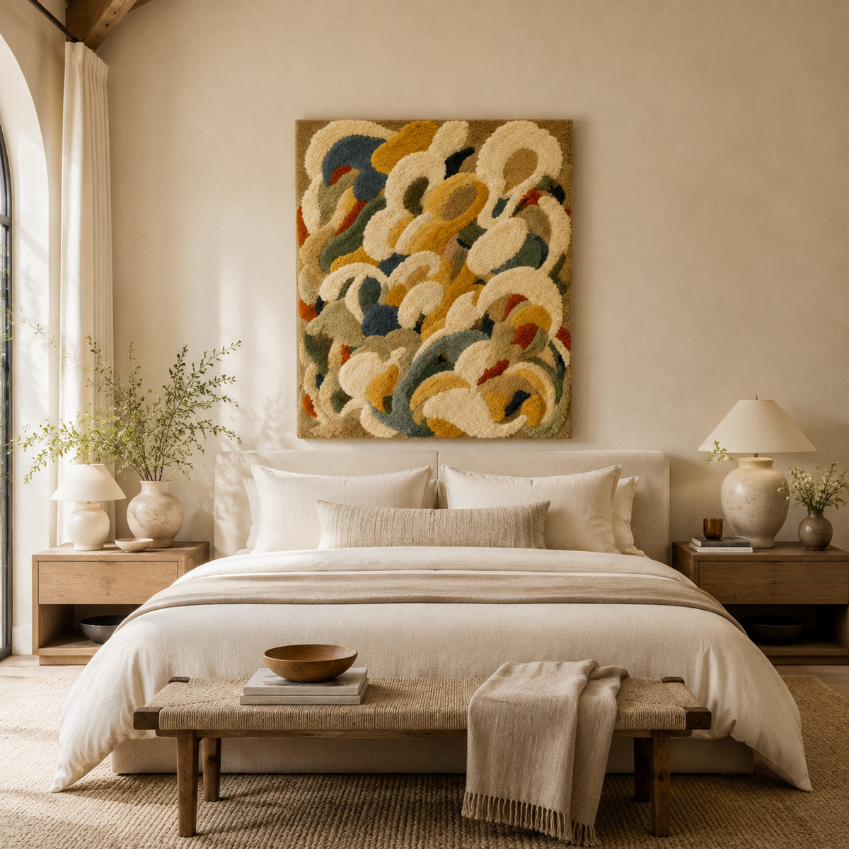 Golden Current wall art by Hewn Earth, featuring abstract gold-toned design on a textured background.