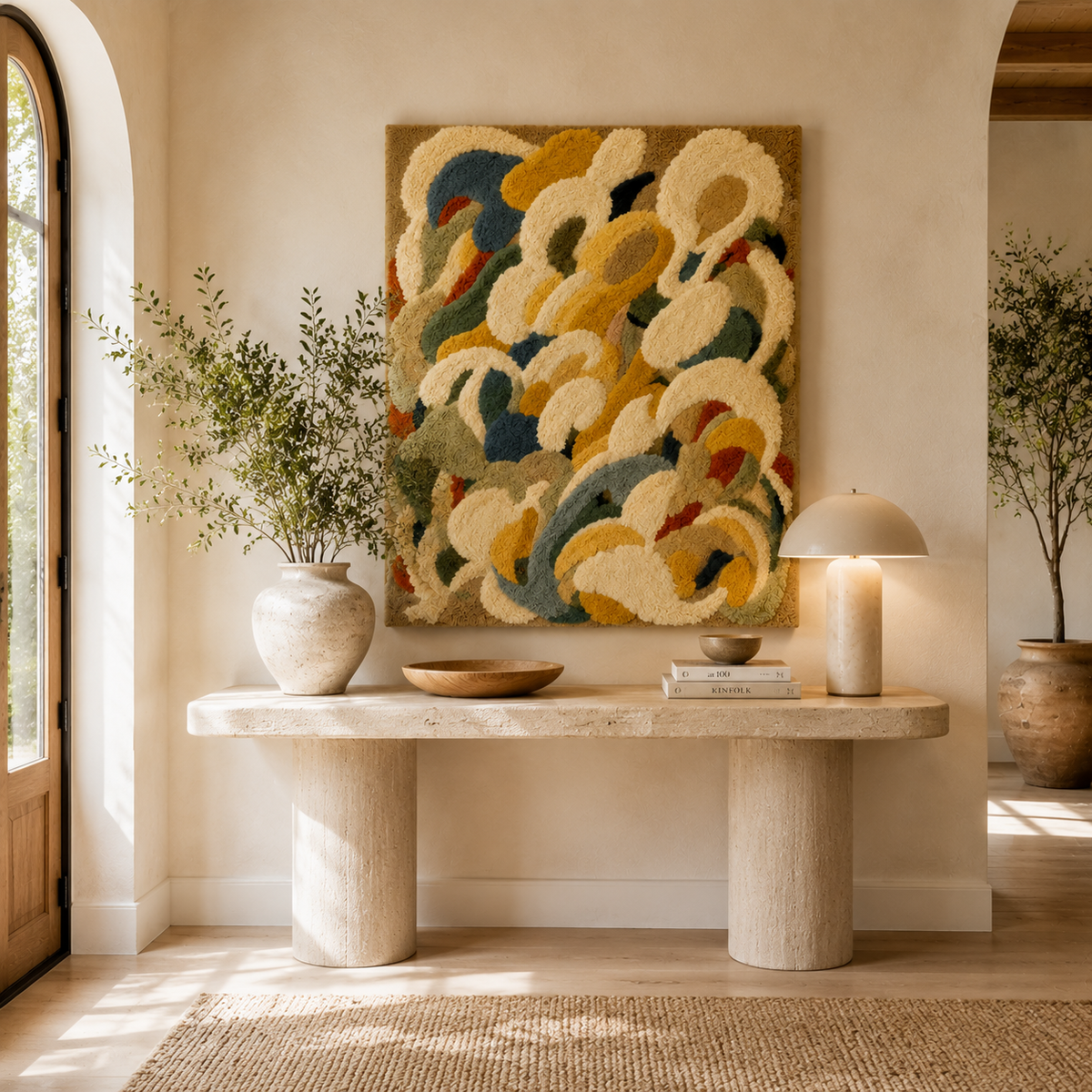 Golden Current wall art by Hewn Earth featuring abstract gold and black textured design on a canvas.