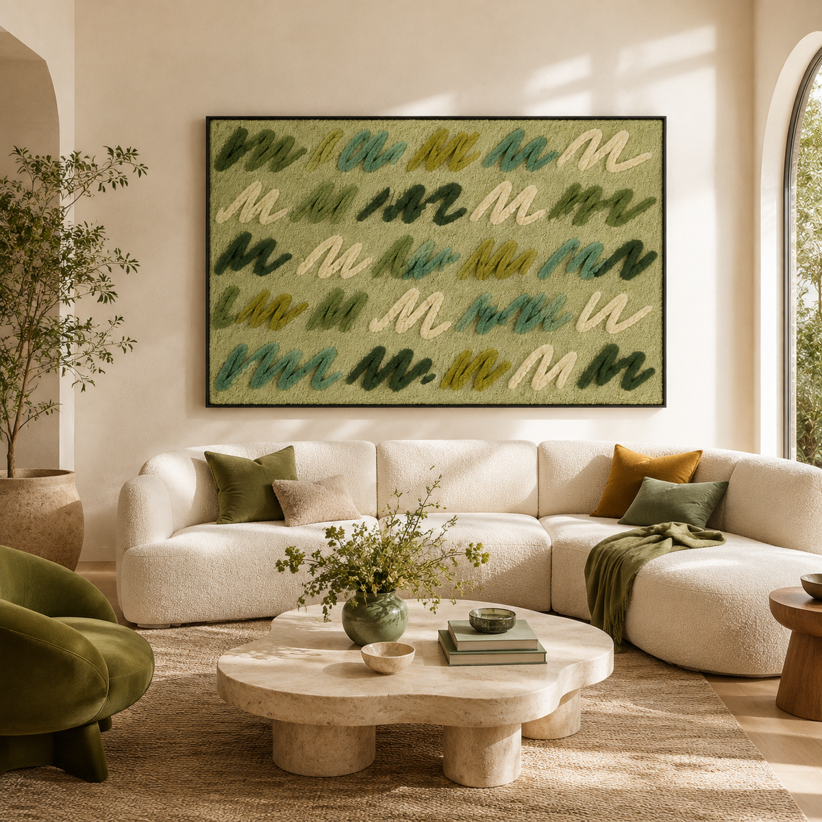 Hewn Earth Meadow Marks HE-0257 wall art featuring a natural meadow scene with vibrant colors and textured design.