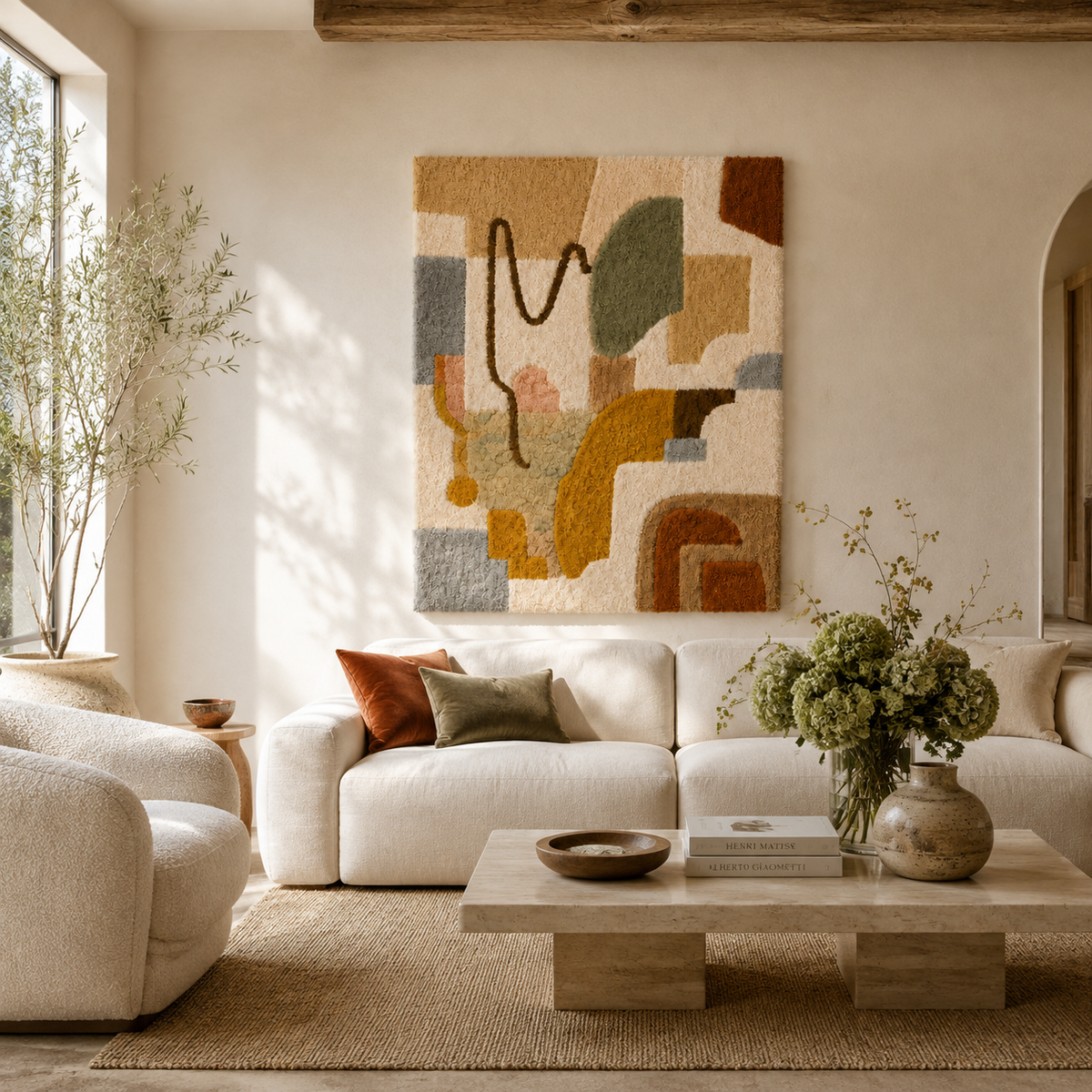 Hewn Earth Desert Signal HE-0258 wall art featuring desert landscape with warm tones and textured design on a canvas.