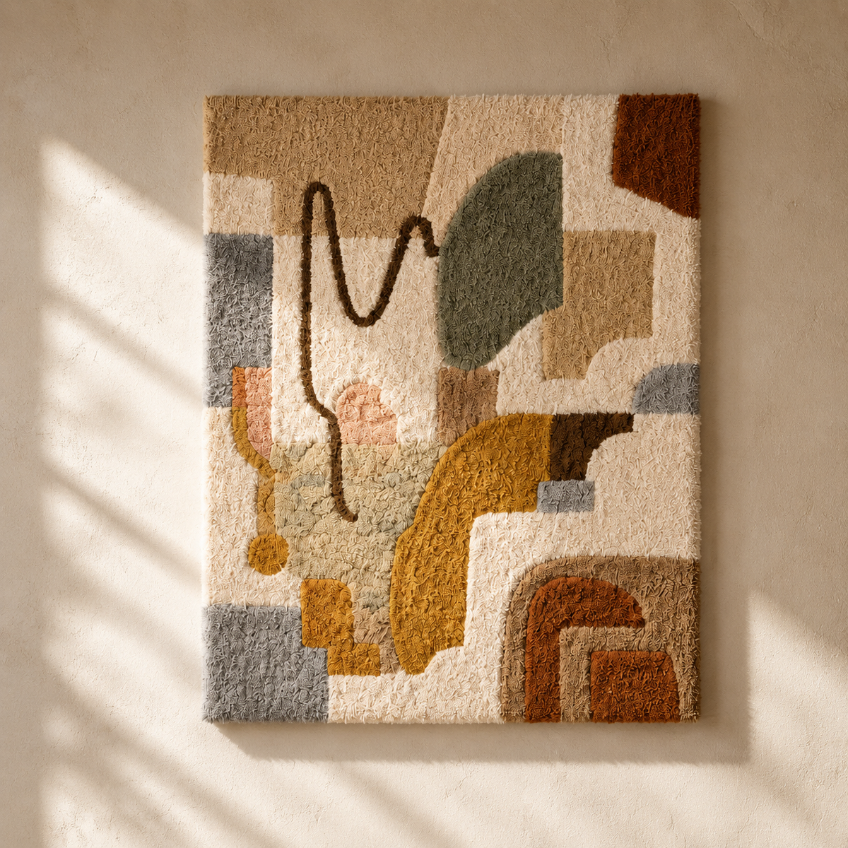 Hewn Earth Desert Signal wall art piece, abstract desert scene in warm tones, suitable for modern interior decor.