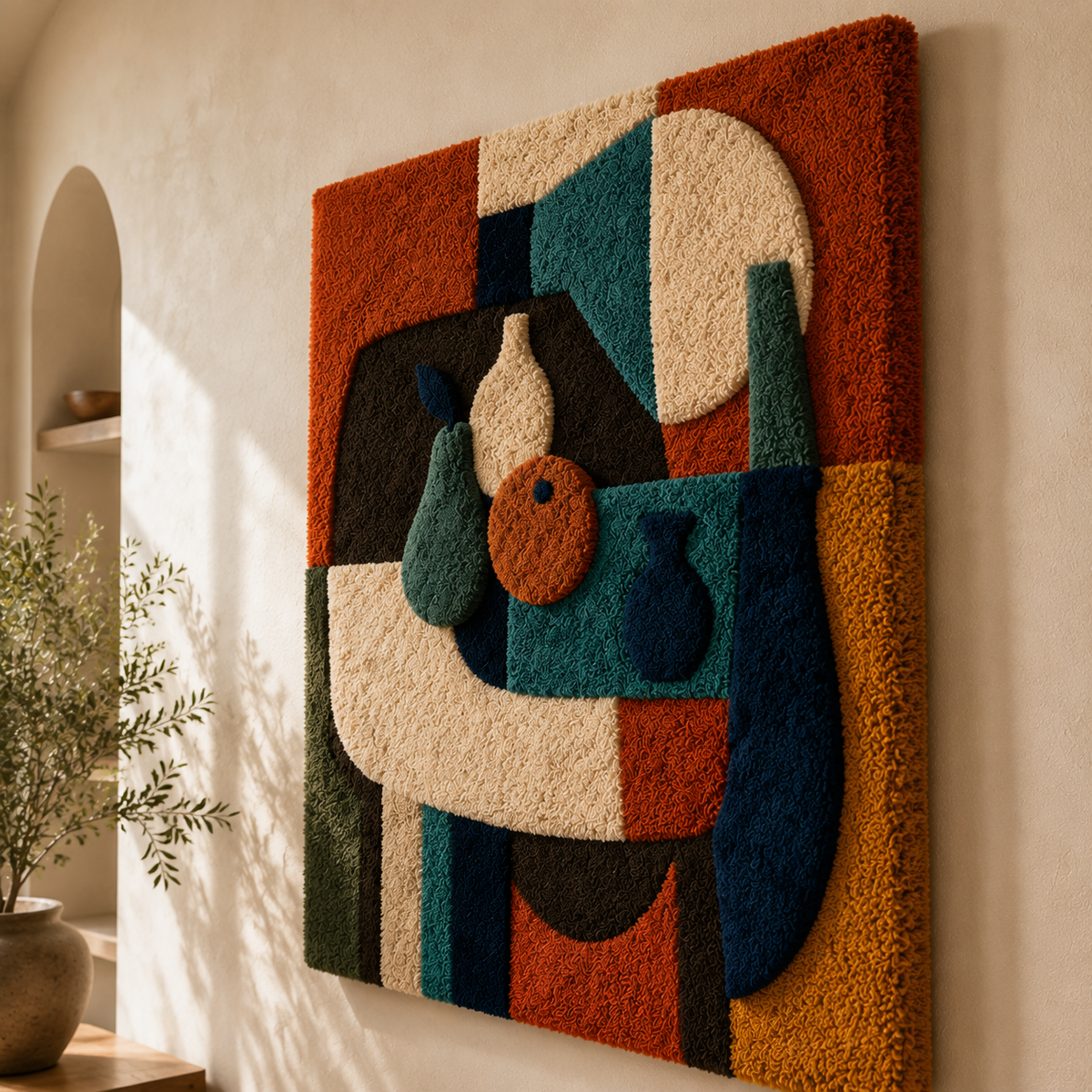 Hewn Earth Totem Still Life wall art, abstract design with earthy tones, suitable for modern home decor.