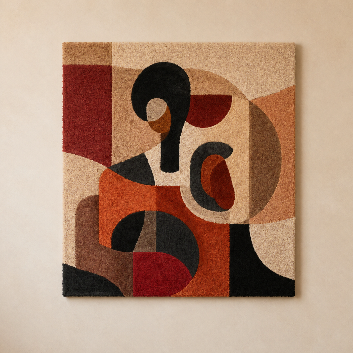 Red Hewn Earth wall art figure, HE-0260, showcasing a textured abstract design on a wall.