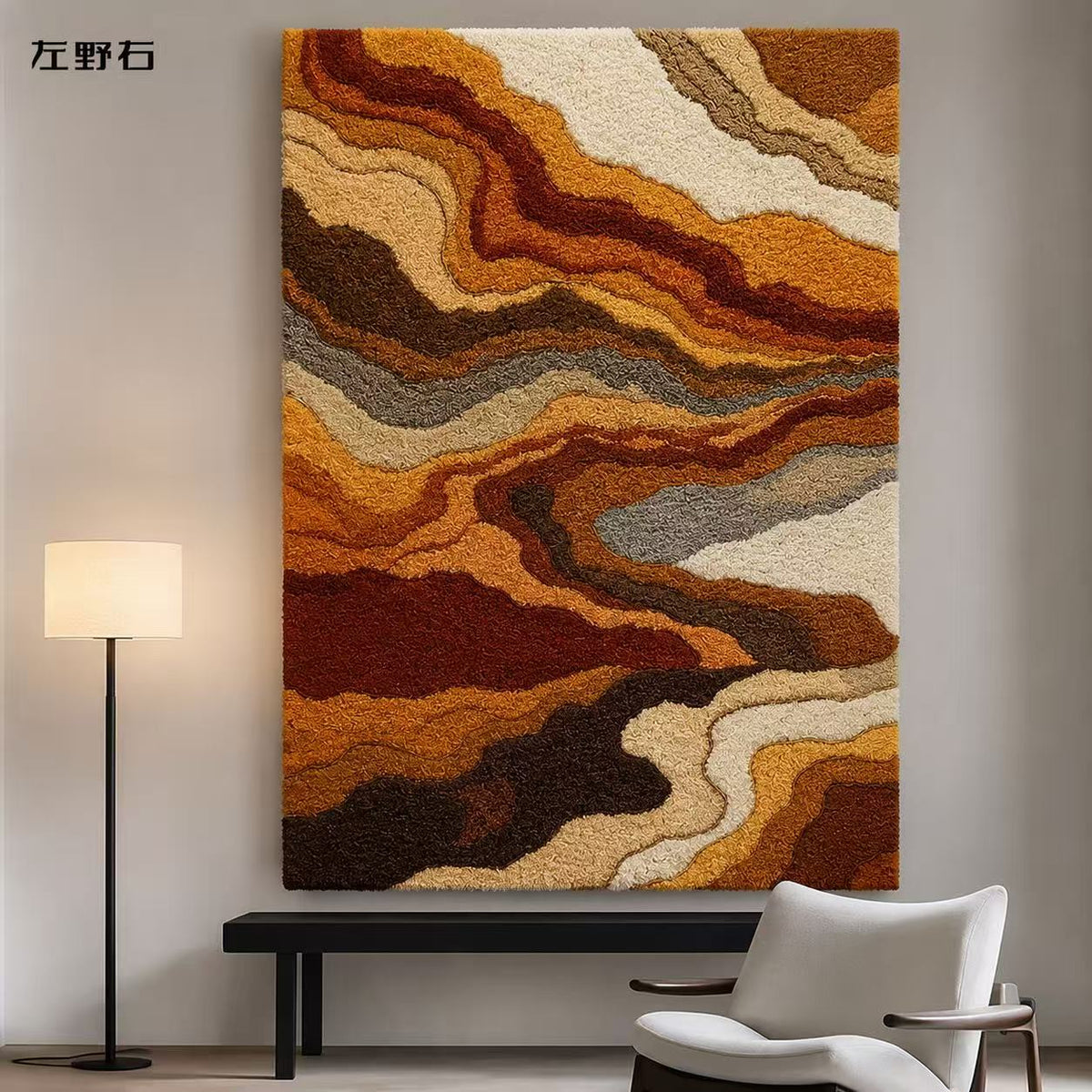 Hewn Earth Canyon Strata HE-0261 wall art featuring layered earthy tones and abstract desert landscape design.