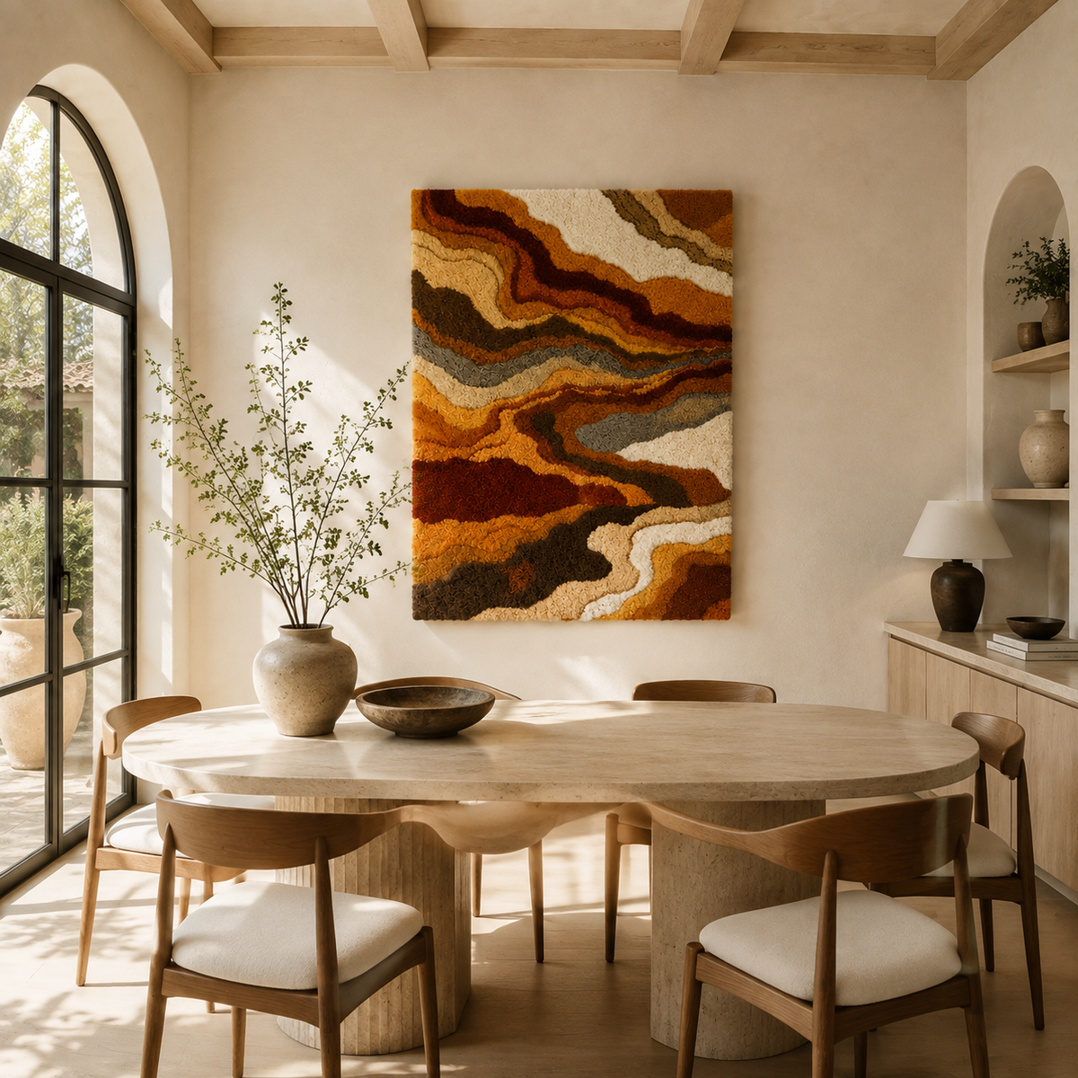 Hewn Earth Canyon Strata HE-0261 wall art featuring layered earthy tones and textured design on a neutral background.