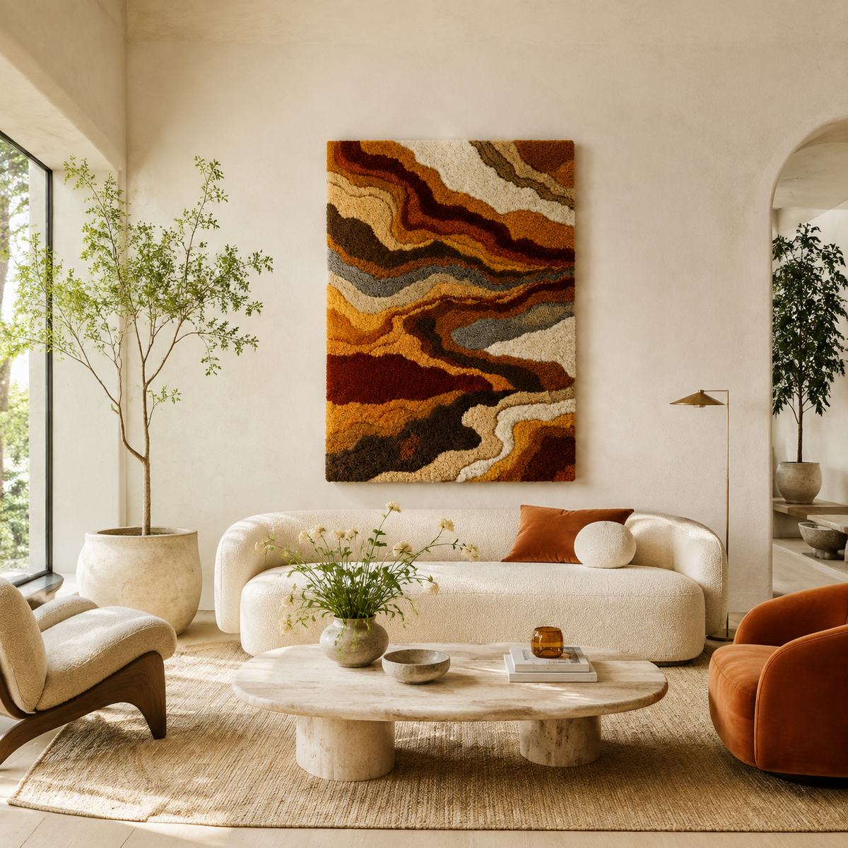 Hewn Earth Canyon Strata wall art in natural earth tones, featuring layered rock formations, suitable for modern home decor.