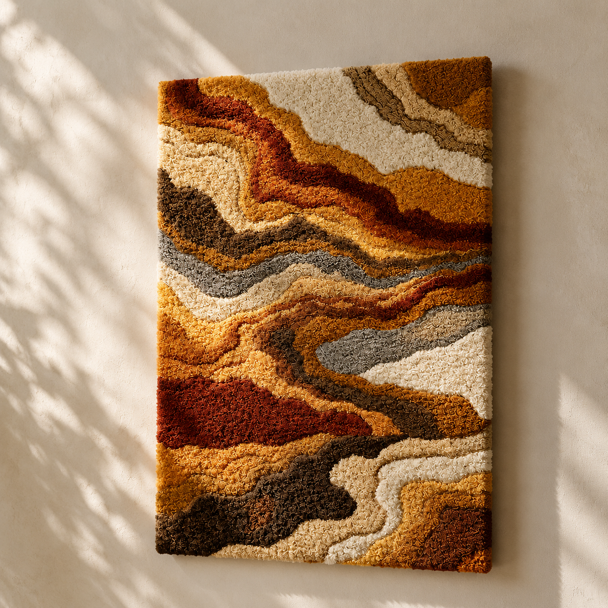 Hewn Earth Canyon Strata wall art featuring layered rock formations in earthy tones, suitable for modern home decor.
