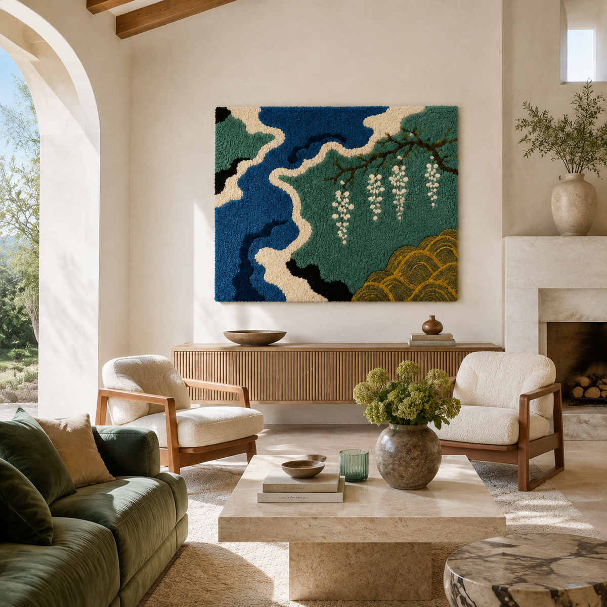 Hewn Earth River Delta wall art, abstract metal wall decor with textured river delta design in natural tones.