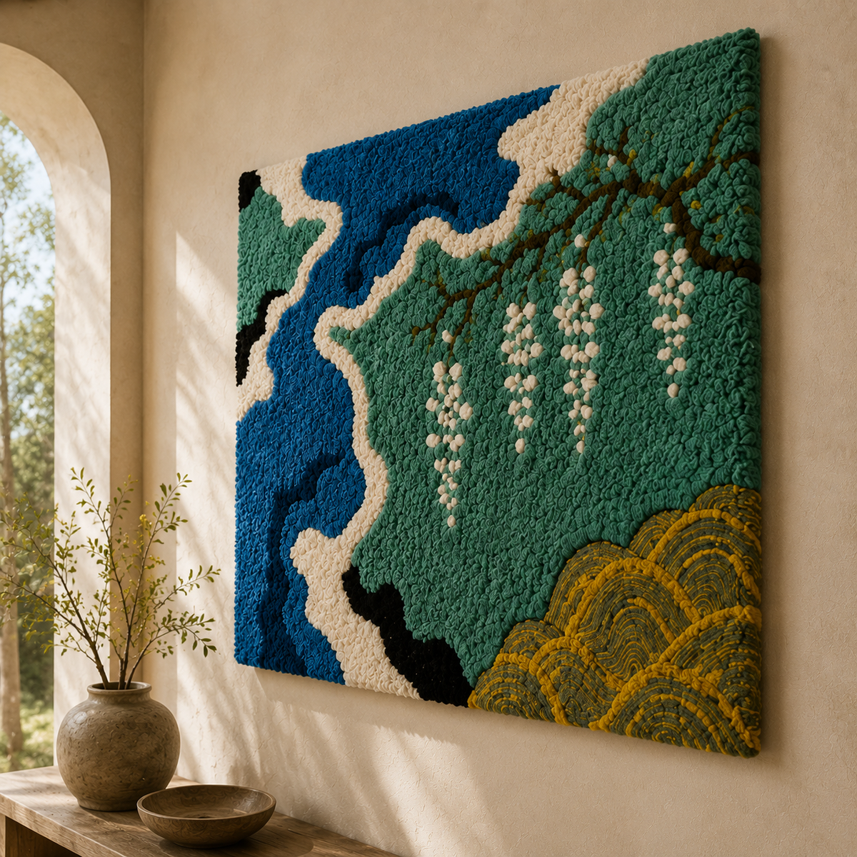 Hewn Earth River Delta wall art, abstract landscape painting with earthy tones, suitable for modern home decor.