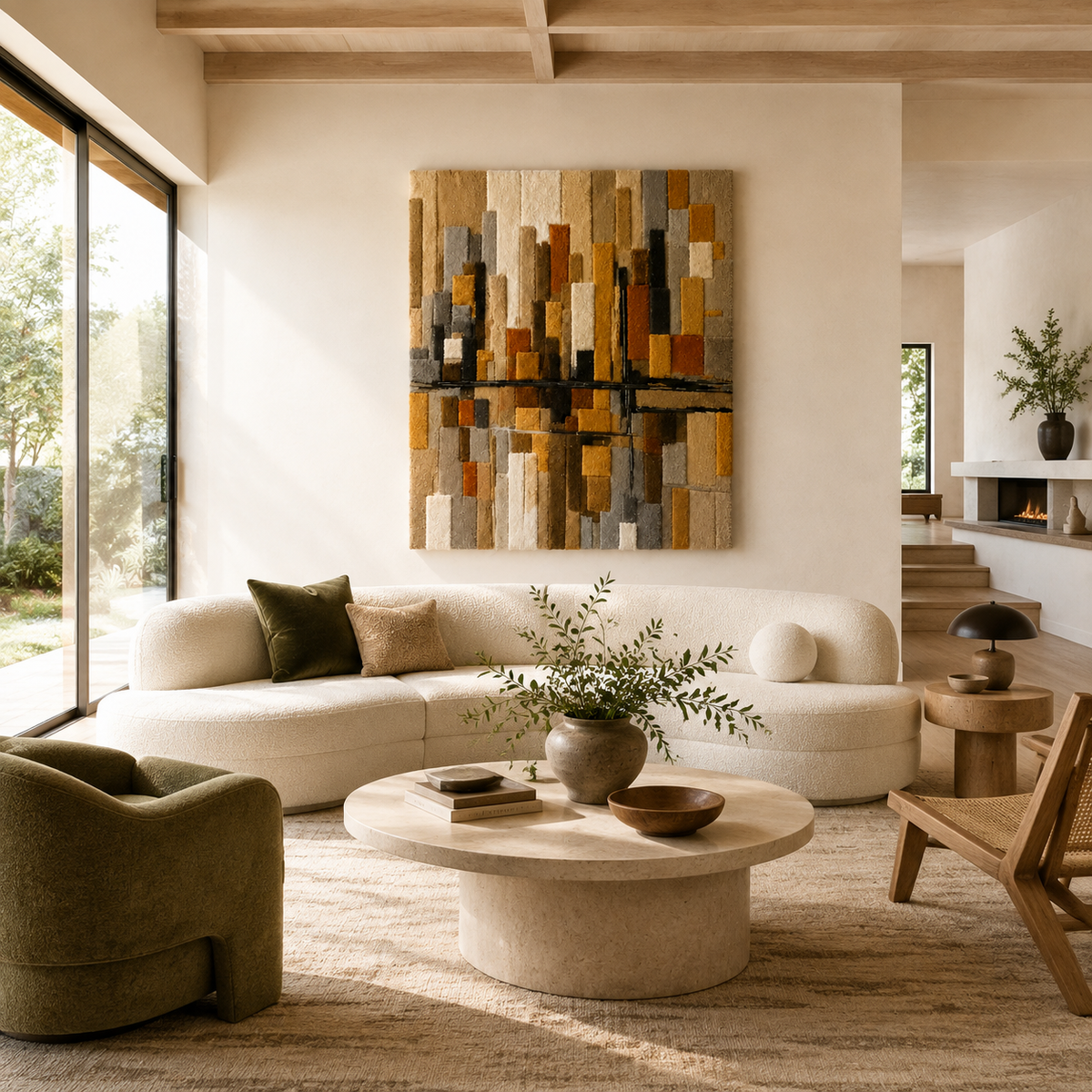 Hewn Earth City Loom HE-0264 wall art featuring a modern cityscape with abstract geometric design on a canvas.