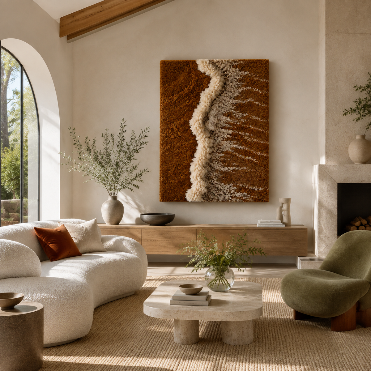 Hewn Earth Sand River wall art, abstract textured design in warm earthy tones, suitable for modern home decor.