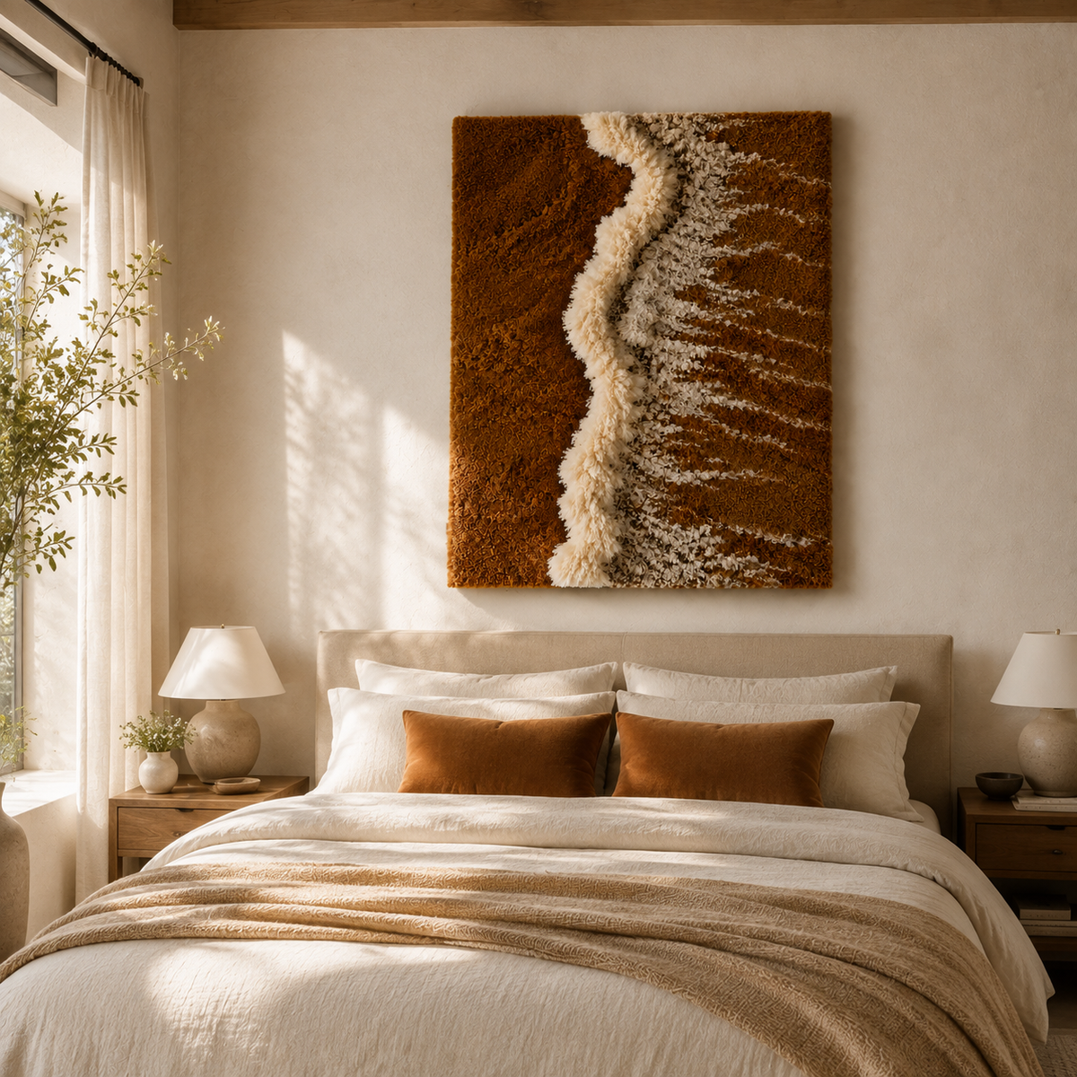 Hewn Earth Sand River wall art, HE-0266, featuring textured desert landscape scene in neutral tones, suitable for modern decor.