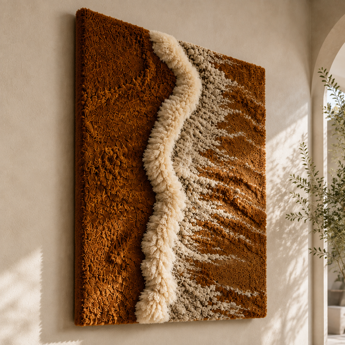 Hewn Earth Sand River HE-0266 wall art featuring abstract sand-colored textured design on canvas.