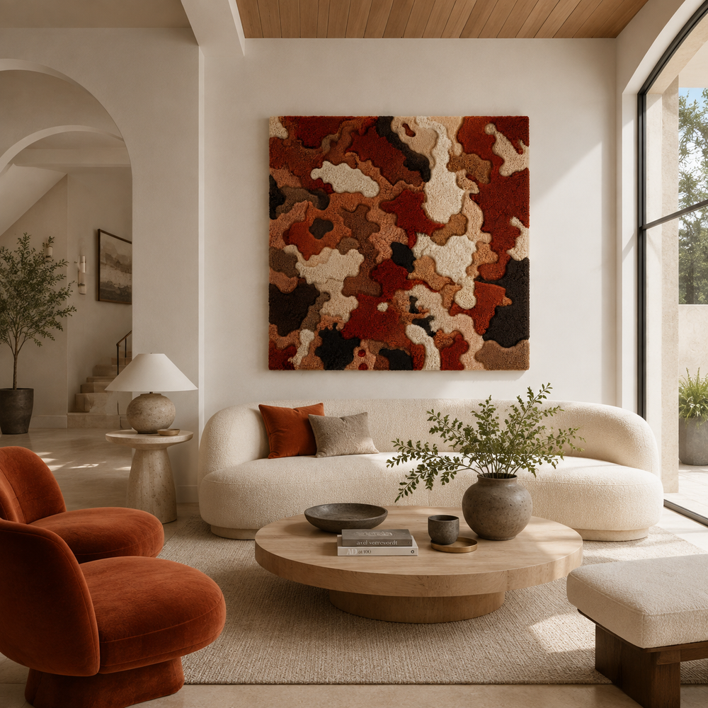 Autumn mosaic wall art by Hewn Earth featuring colorful mosaic tiles in warm fall tones, designed for home decor.