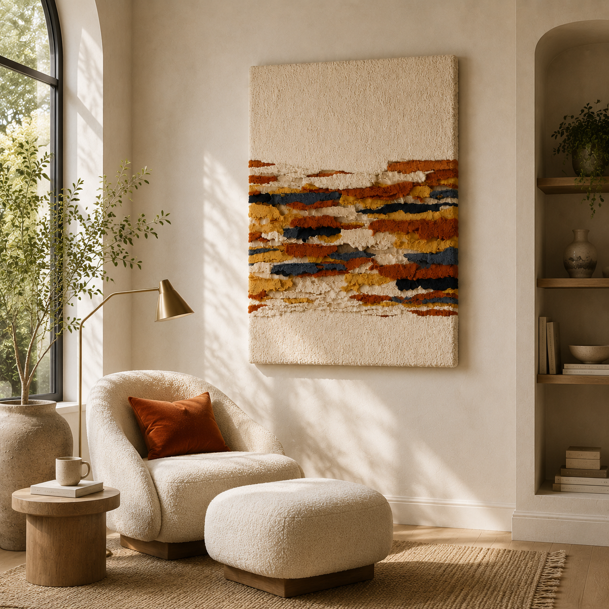 Hewn Earth Horizon Lines HE-0268 wall art featuring abstract, layered horizon design on a textured canvas.