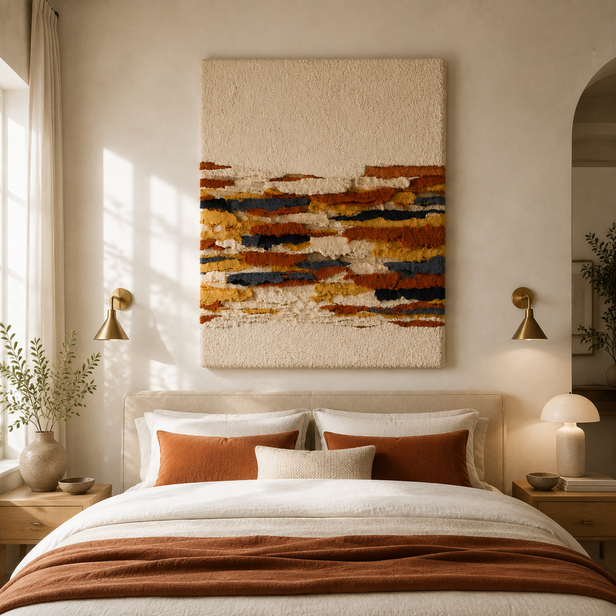 Hewn Earth Horizon Lines HE-0268 wall art featuring abstract horizontal line design in neutral tones on canvas.