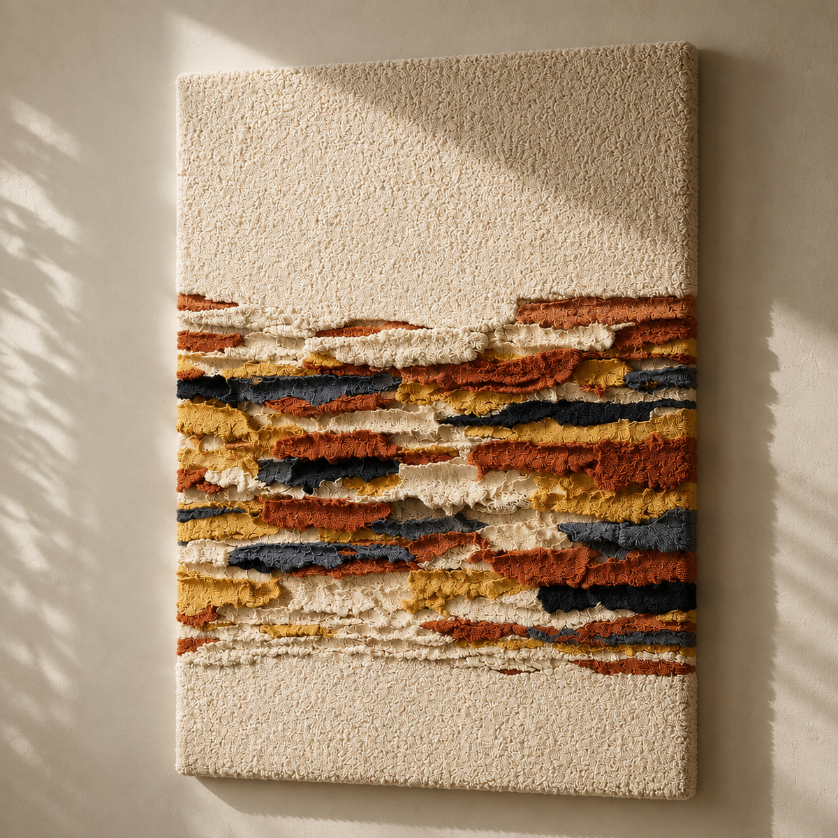 Hewn Earth Horizon Lines HE-0268 wall art, abstract design with layered neutral tones, suitable for modern interior decor.