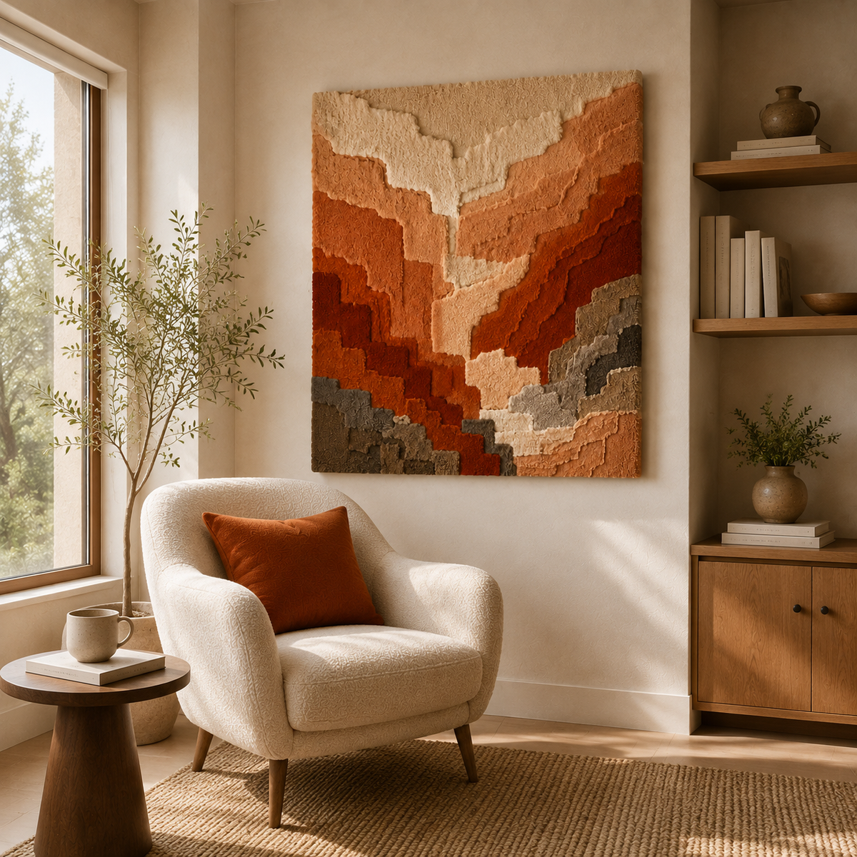 Hewn Earth Canyon Fold wall art, abstract landscape design in earthy tones, decorative wall decor for modern interiors