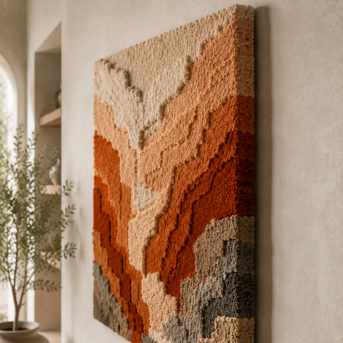 Hewn Earth Canyon Fold HE-0269 wall art featuring a textured, earthy-toned abstract design suitable for modern interior decor