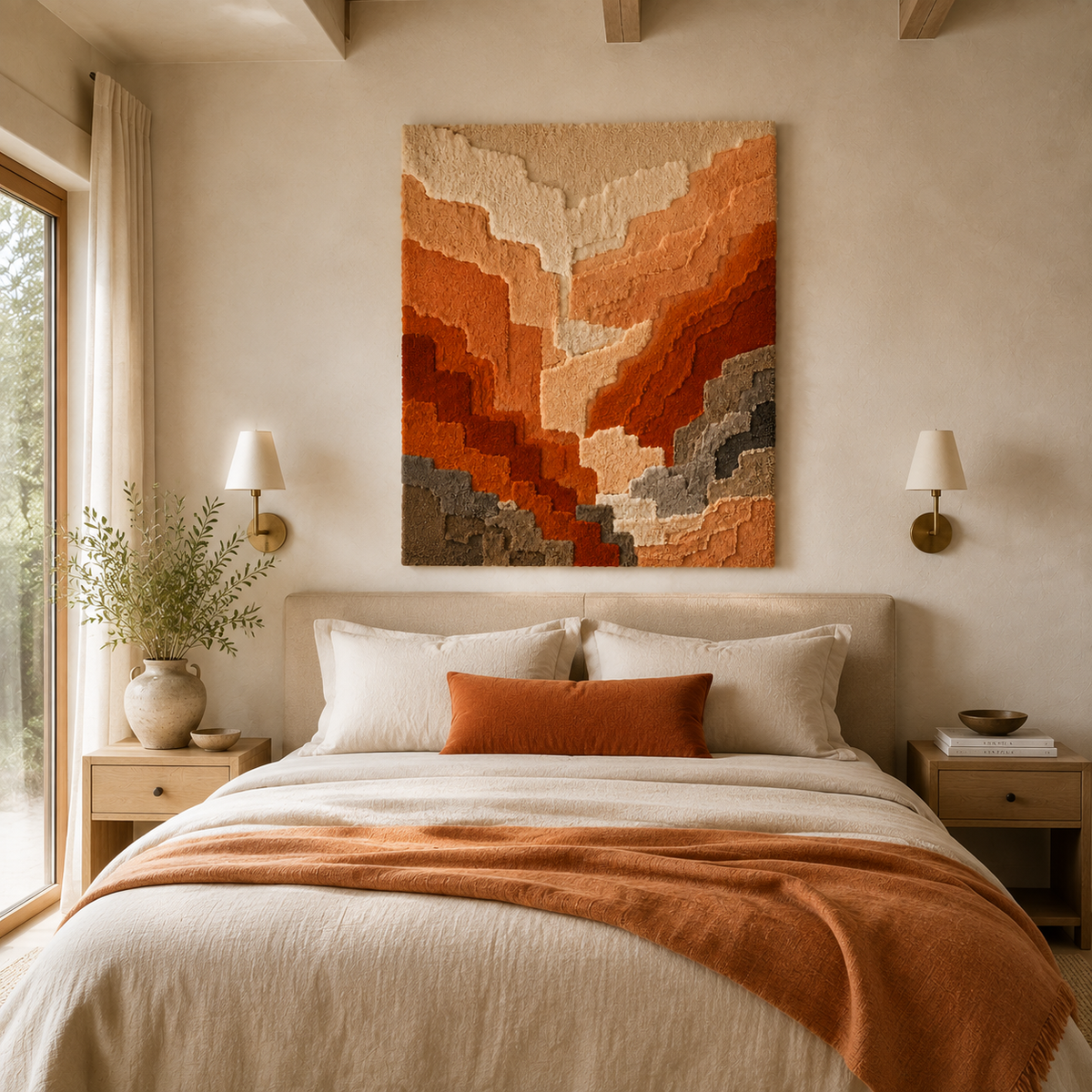 Hewn Earth Canyon Fold HE-0269 wall art featuring layered, textured mountain design on a neutral background.