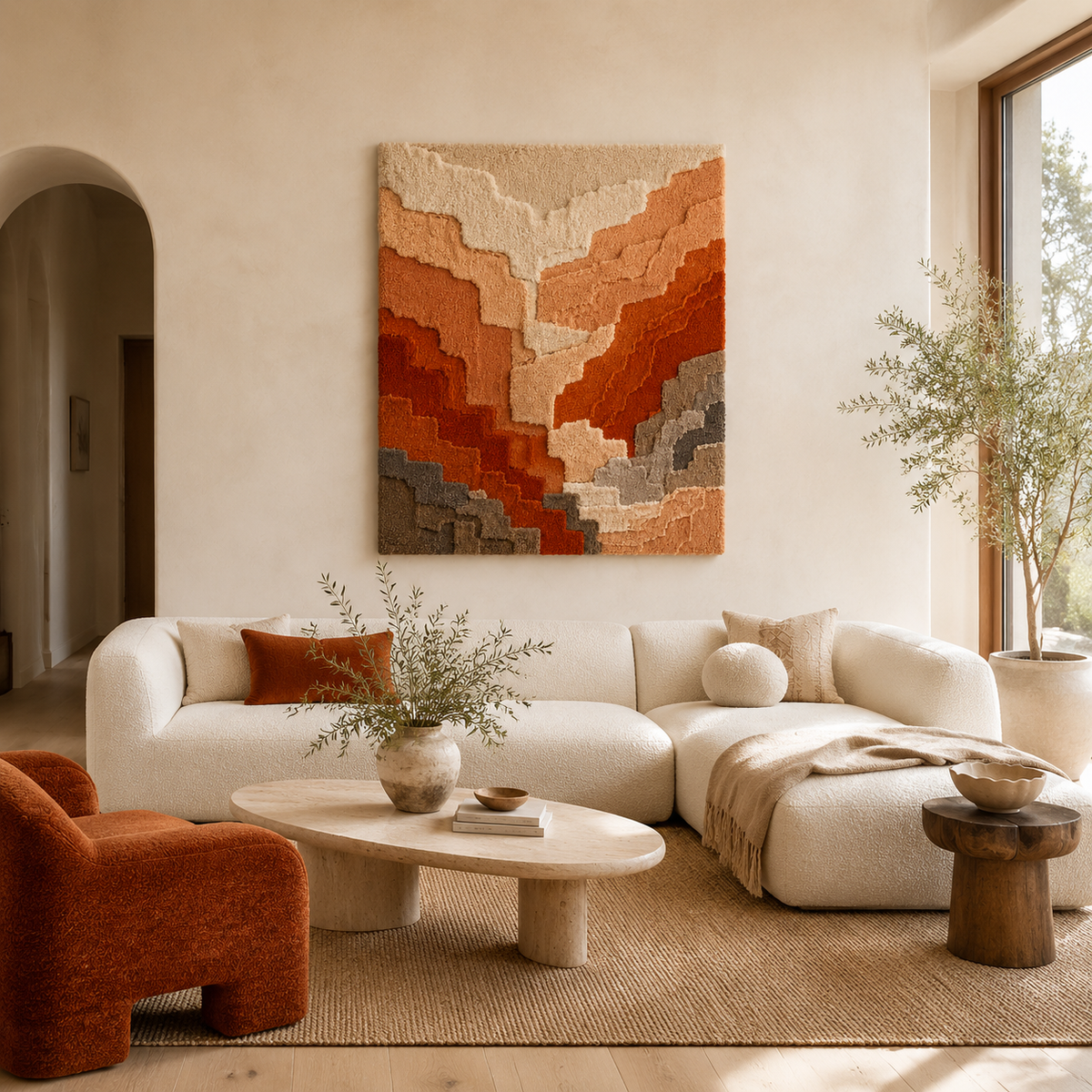 Hewn Earth Canyon Fold wall art piece with layered textured design in neutral tones, suitable for modern home decor.