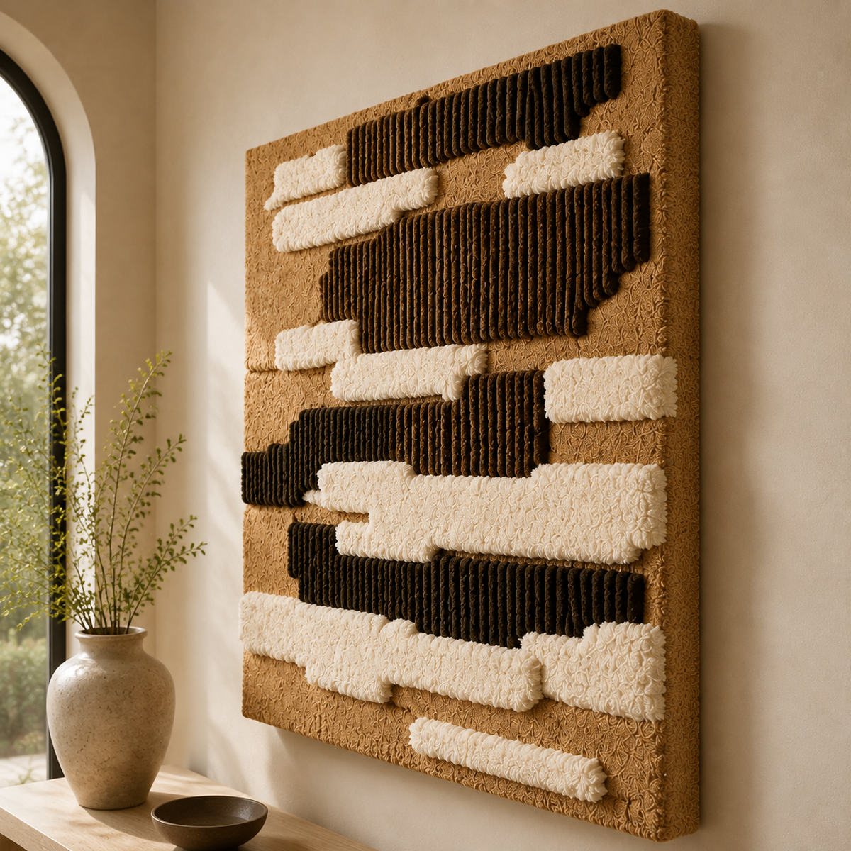 Black and white wall art featuring abstract step design by Hewn Earth, ideal for modern home decor.