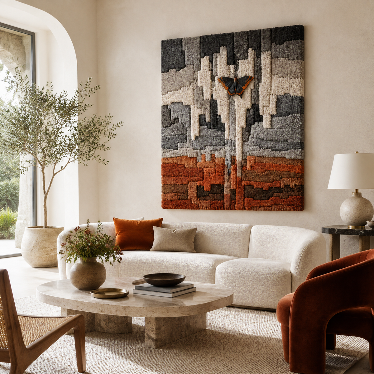 Hewn Earth Urban Reflection HE-0272 wall art featuring abstract urban landscape in neutral tones.