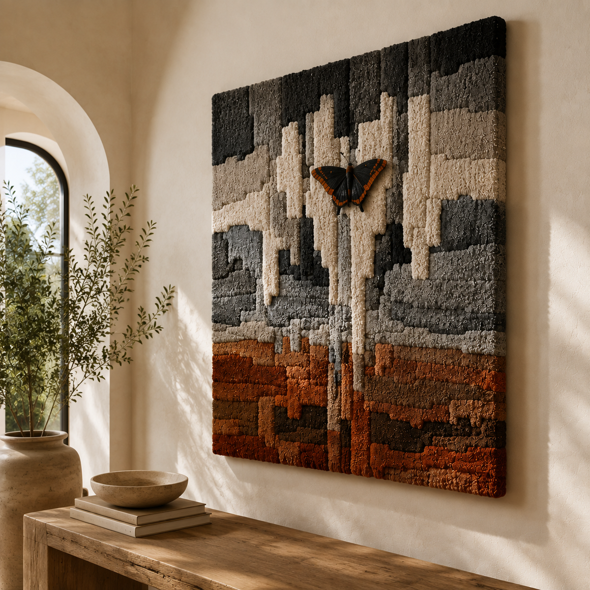 Hewn Earth Urban Reflection HE-0272 wall art featuring abstract urban landscape in neutral tones, ideal for modern interior decor.