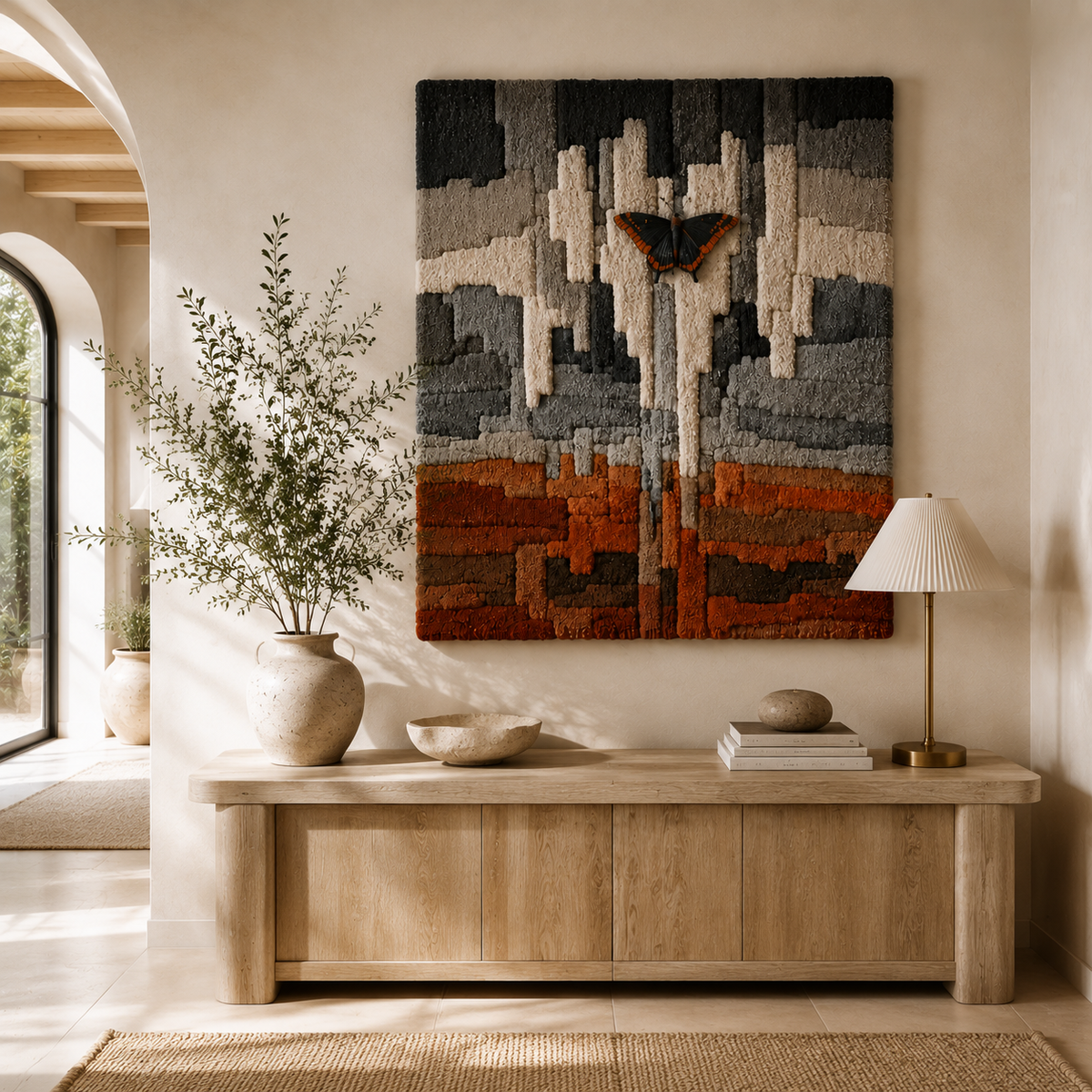 Hewn Earth Urban Reflection HE-0272 wall art featuring abstract geometric design in neutral tones.