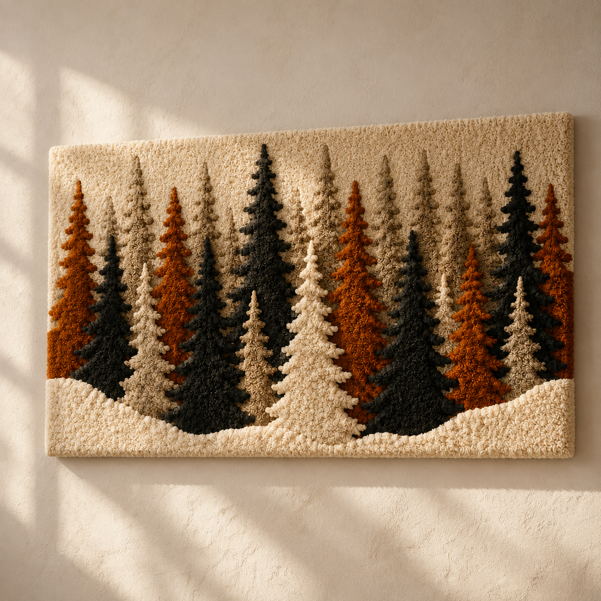Hewn Earth Pine Grove wall art featuring a scenic pine forest landscape in earthy tones, suitable for home decor.