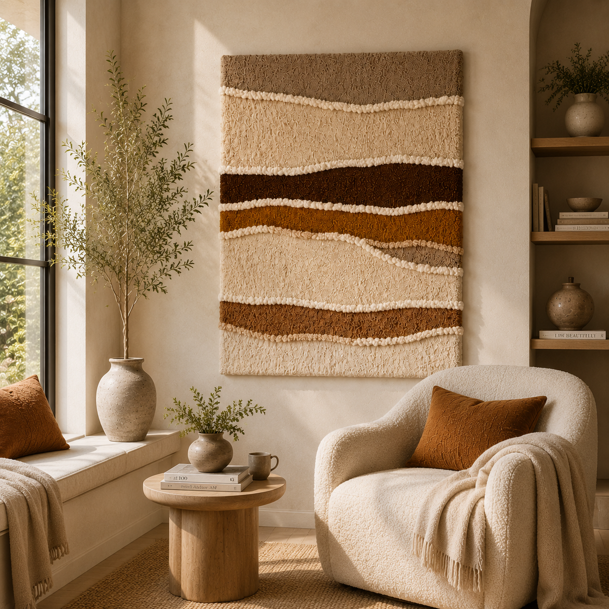 Hewn Earth Dune Lines HE-0274 wall art featuring abstract sandy-toned geometric design on a canvas or print