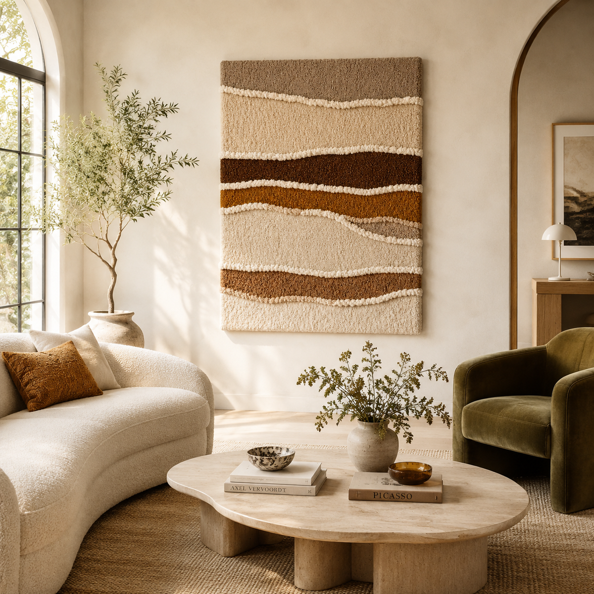 Hewn Earth Dune Lines HE-0274 wall art featuring abstract sandy dune patterns on a textured surface.