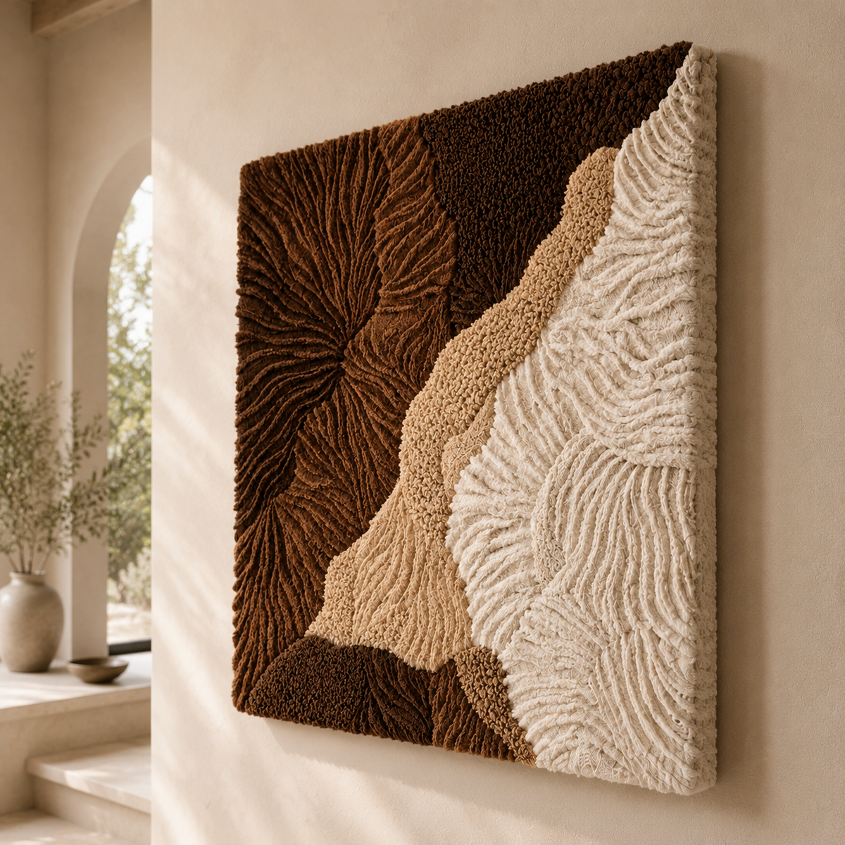 Hewn Earth Earth Divide HE-0275 wall art featuring a textured, abstract design in earthy tones for modern interior decor