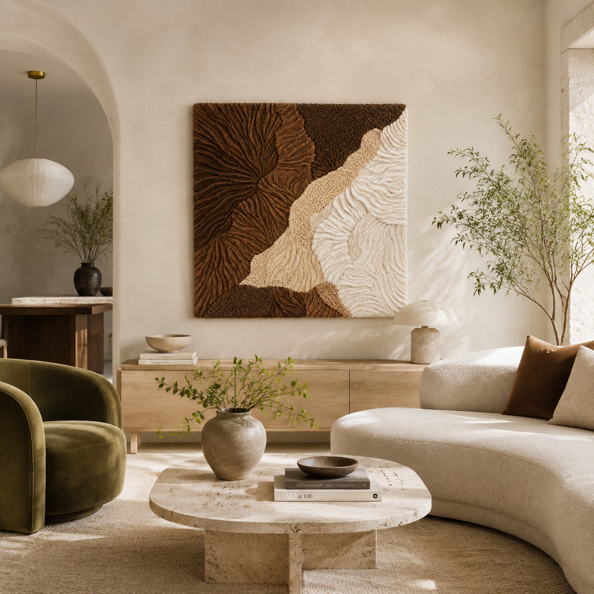 Hewn Earth Earth Divide HE-0275 wall art featuring a textured, earthy-toned abstract design on a wall.