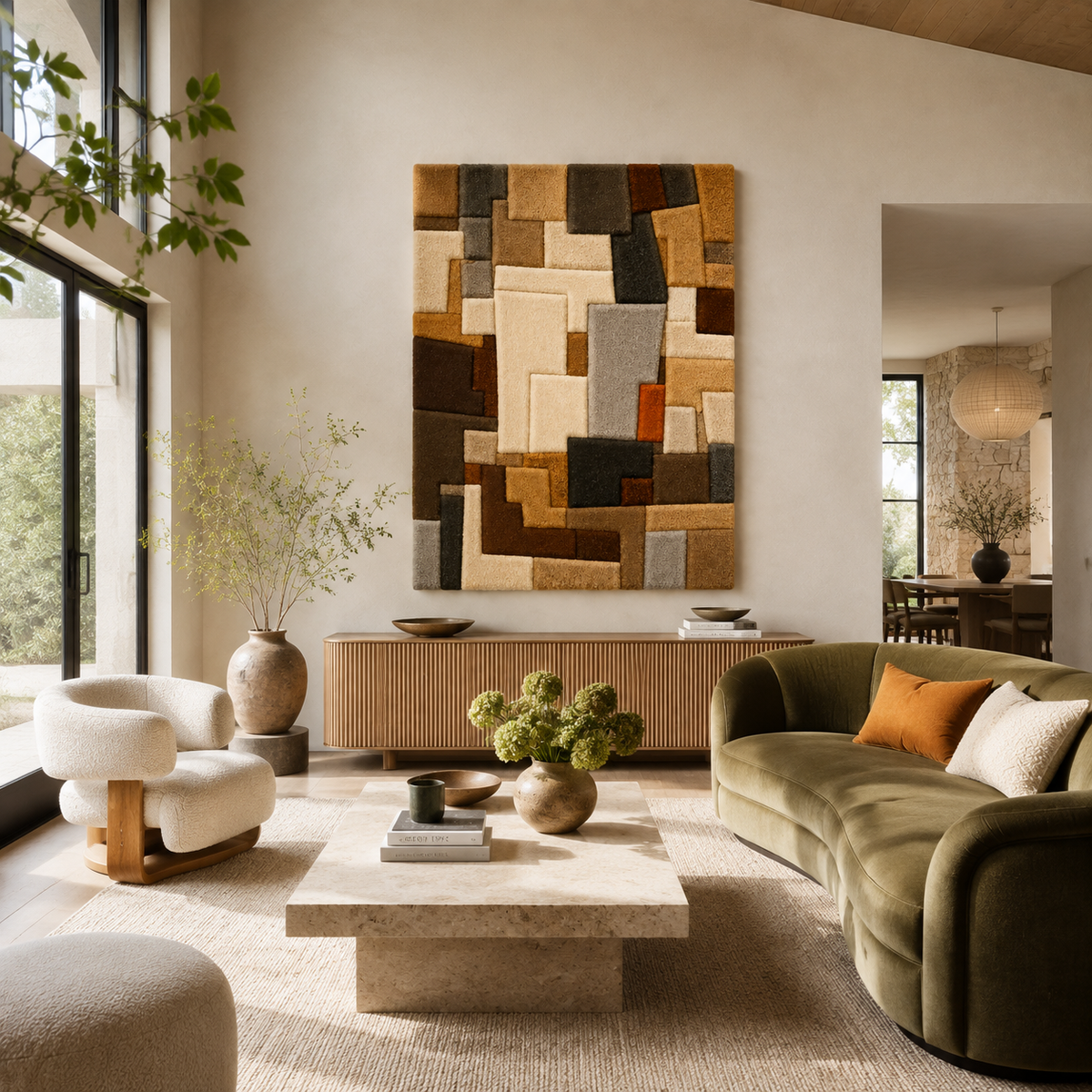 Hewn Earth Studio Grid HE-0277 wall art featuring a modern geometric design in neutral tones, suitable for contemporary interior decor.