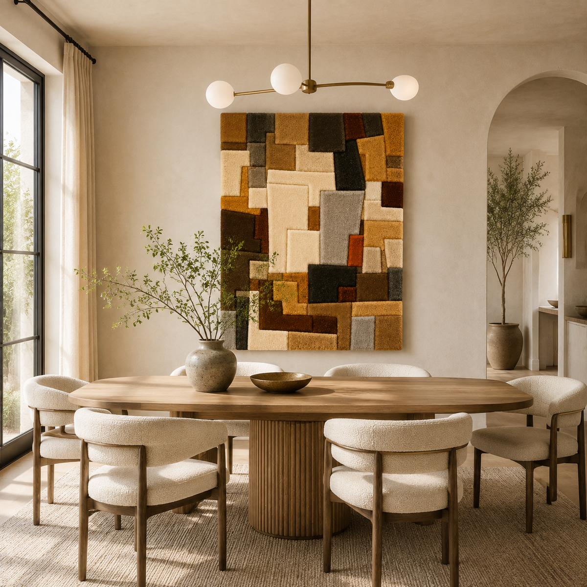 Hewn Earth Studio Grid wall art in modern geometric design with natural earthy tones, suitable for contemporary home decor.