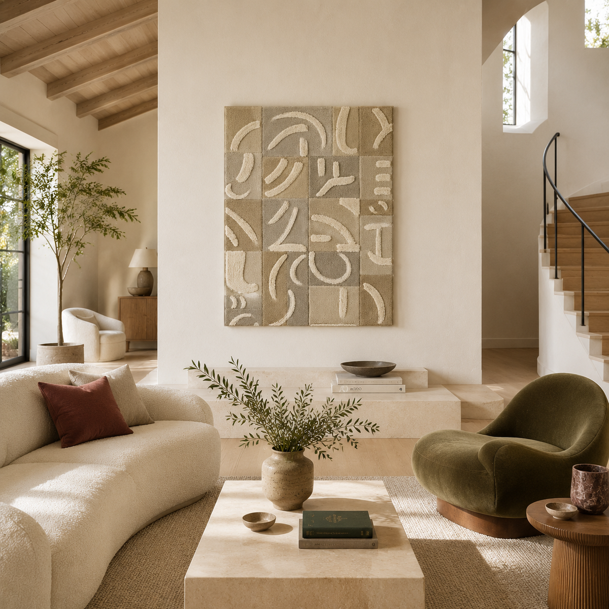 Hewn Earth Whispered Glyphs HE-0278 wall art featuring abstract glyph designs on a textured background.