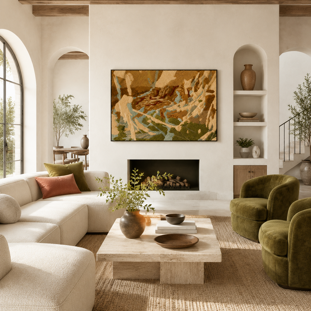 Hewn Earth Topographic Relief wall art featuring textured, layered topographic map design in neutral tones.