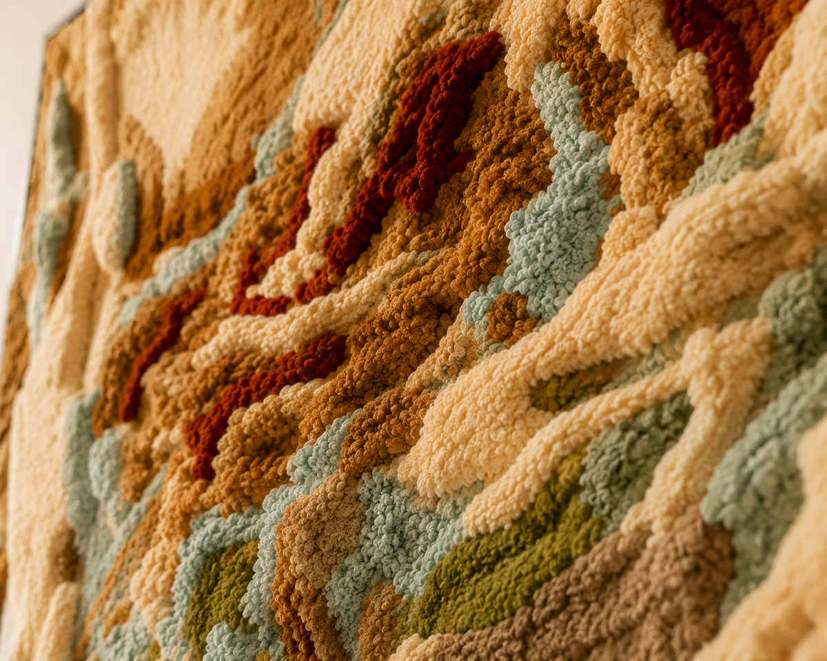 Hewn Earth Topographic Relief wall art with textured mountain and valley design in neutral tones, decorative home decor piece