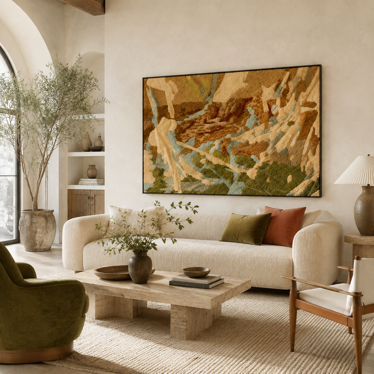 Hewn Earth Topographic Relief wall art displaying a textured topographic map in earthy tones for modern interior decor.