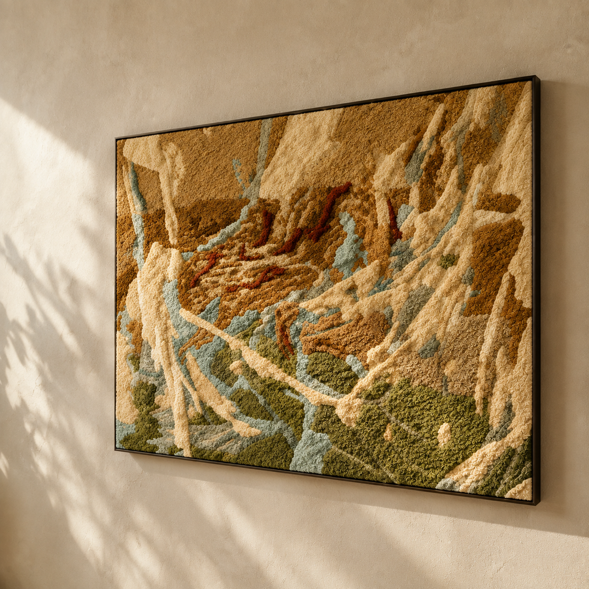 Hewn Earth Topographic Relief wall art with textured, layered map design in neutral tones for modern home decor.
