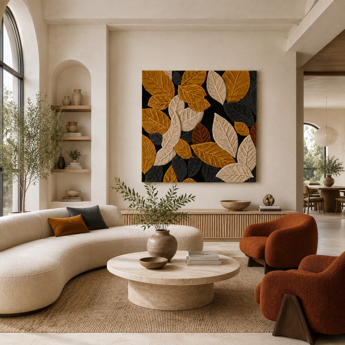 Hewn Earth Ginkgo Night wall art featuring a detailed illustration of a ginkgo leaf on a neutral background.